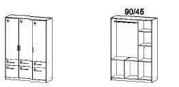 Normie 3 ajtós 6 fiókos szekrény fehér/MF fehér 136x197x54cm