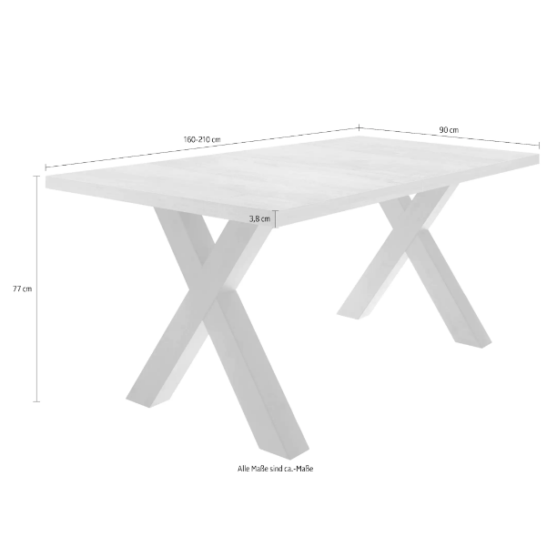 System-X 160-as bővíthető étkezőasztal, Deszkatölgy / Acélfekete, 160-210x90 cm