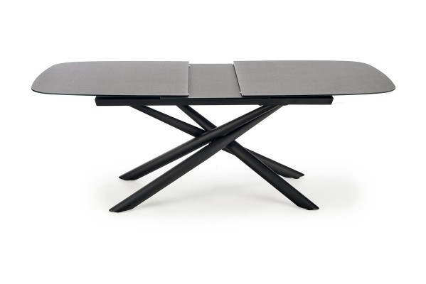 Pello asztal ,sötét szürke üveg, fekete láb,180-240x95x77cm