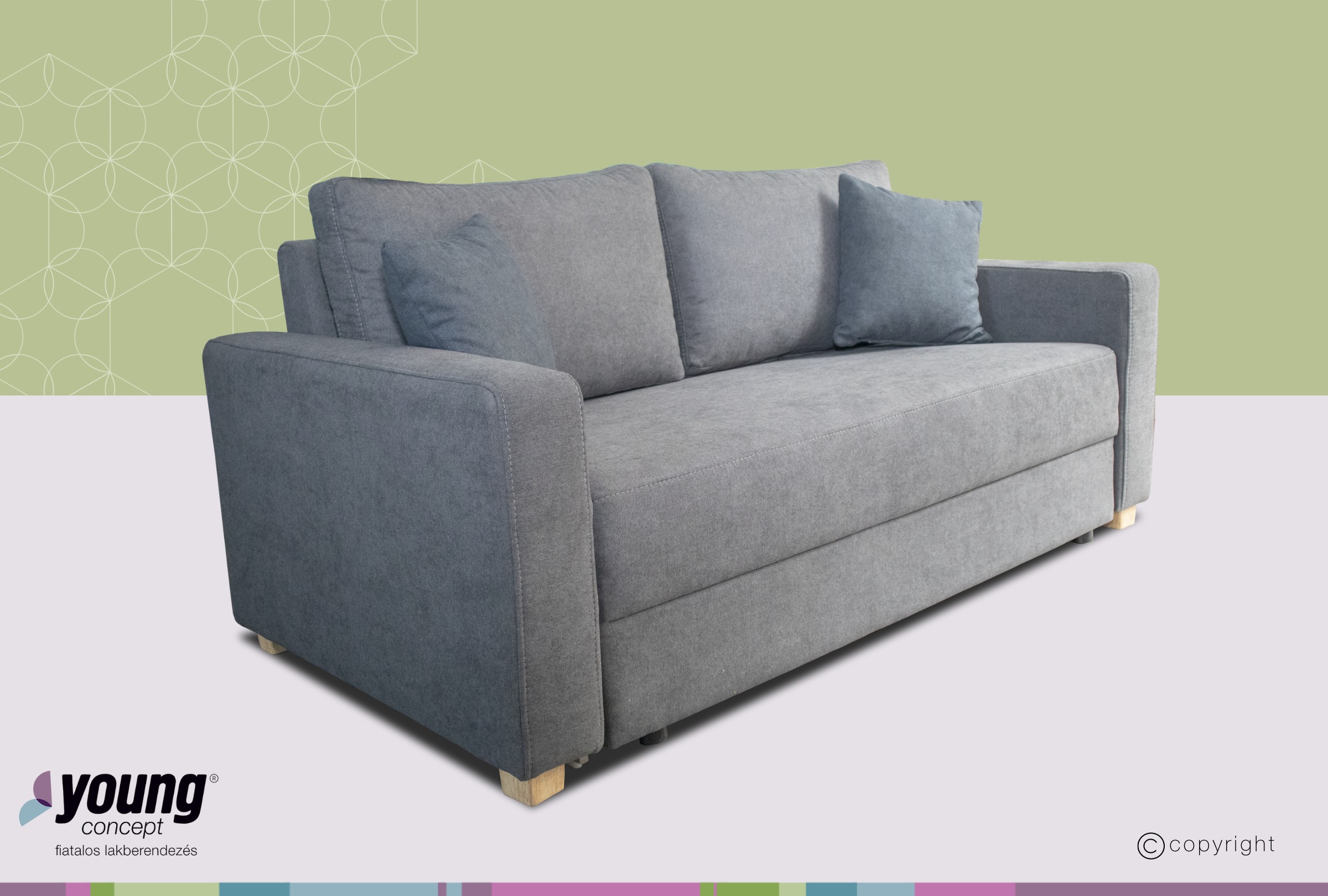 Maja kanapéágy szűk karfával, Astra 10 sötétszürke / 6 kékesszürke (C), 180x85x95 cm