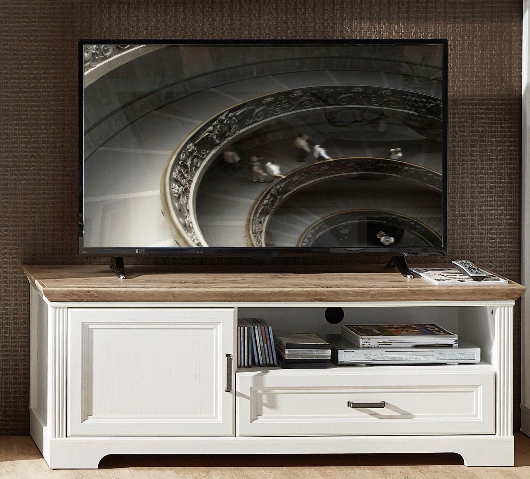 Jillana TV-állvány UH31, Fehér / Artisan tölgy, 143x54x51 cm