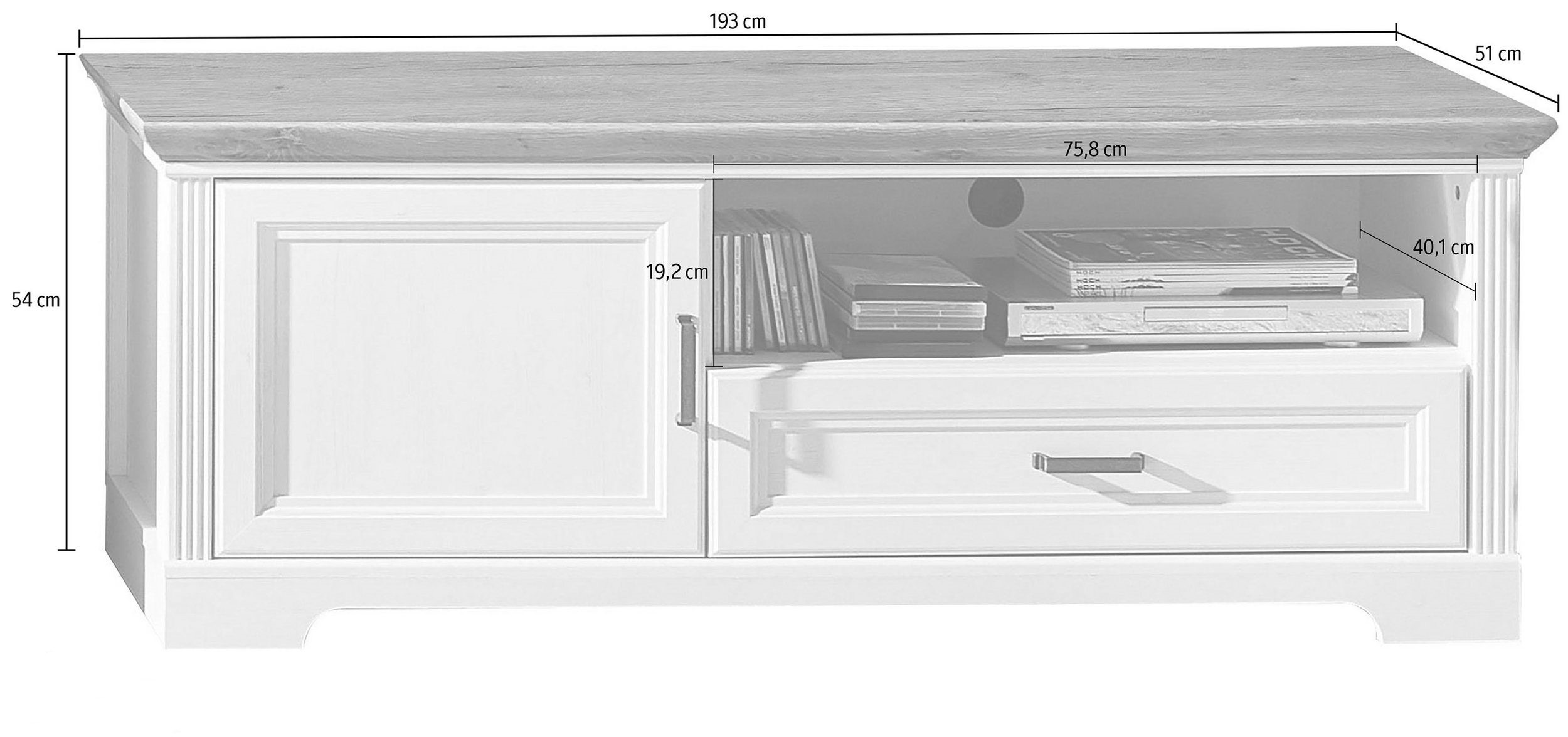 Jillana TV-állvány UH31, Fehér / Artisan tölgy, 143x54x51 cm