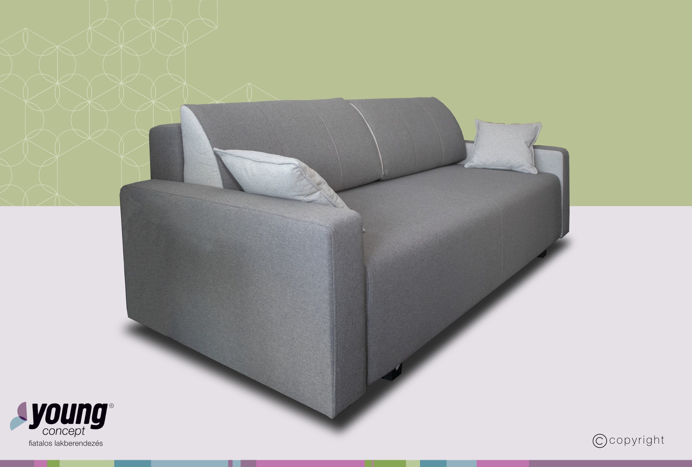 OLV 3R MIX kanapé, szürke,Cover 92/83, Láb: fekete, 228x90x100cm