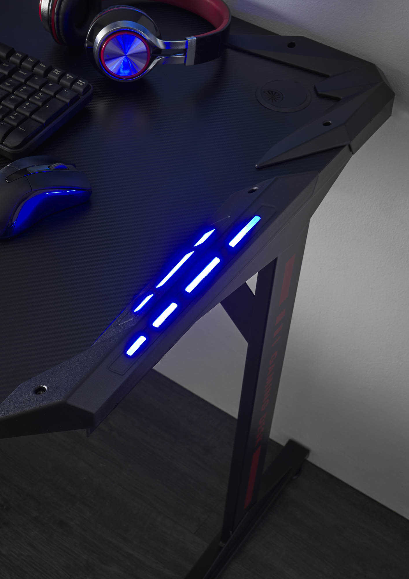 Gamer íróasztal, Carbon Optik-fekete, 119x76x60 cm