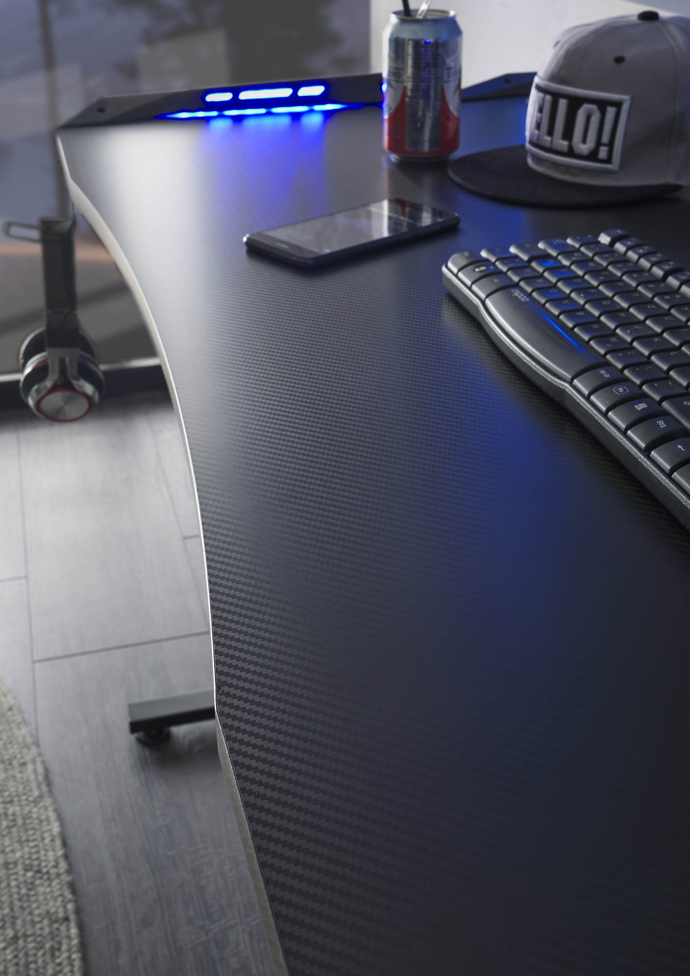 Gamer íróasztal, Carbon Optik-fekete, 119x76x60 cm