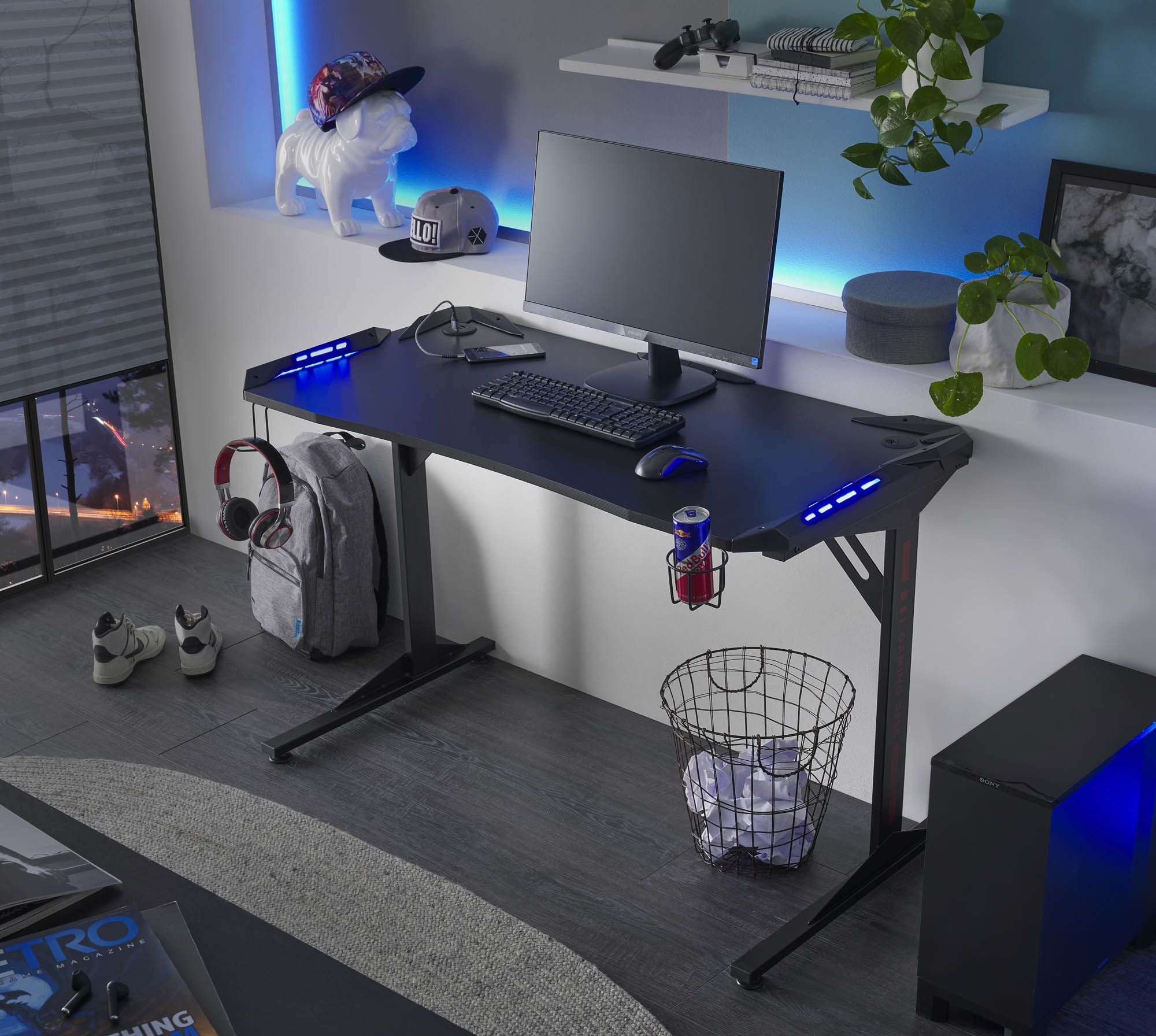 Gamer íróasztal, Carbon Optik, 119x76x60 cm