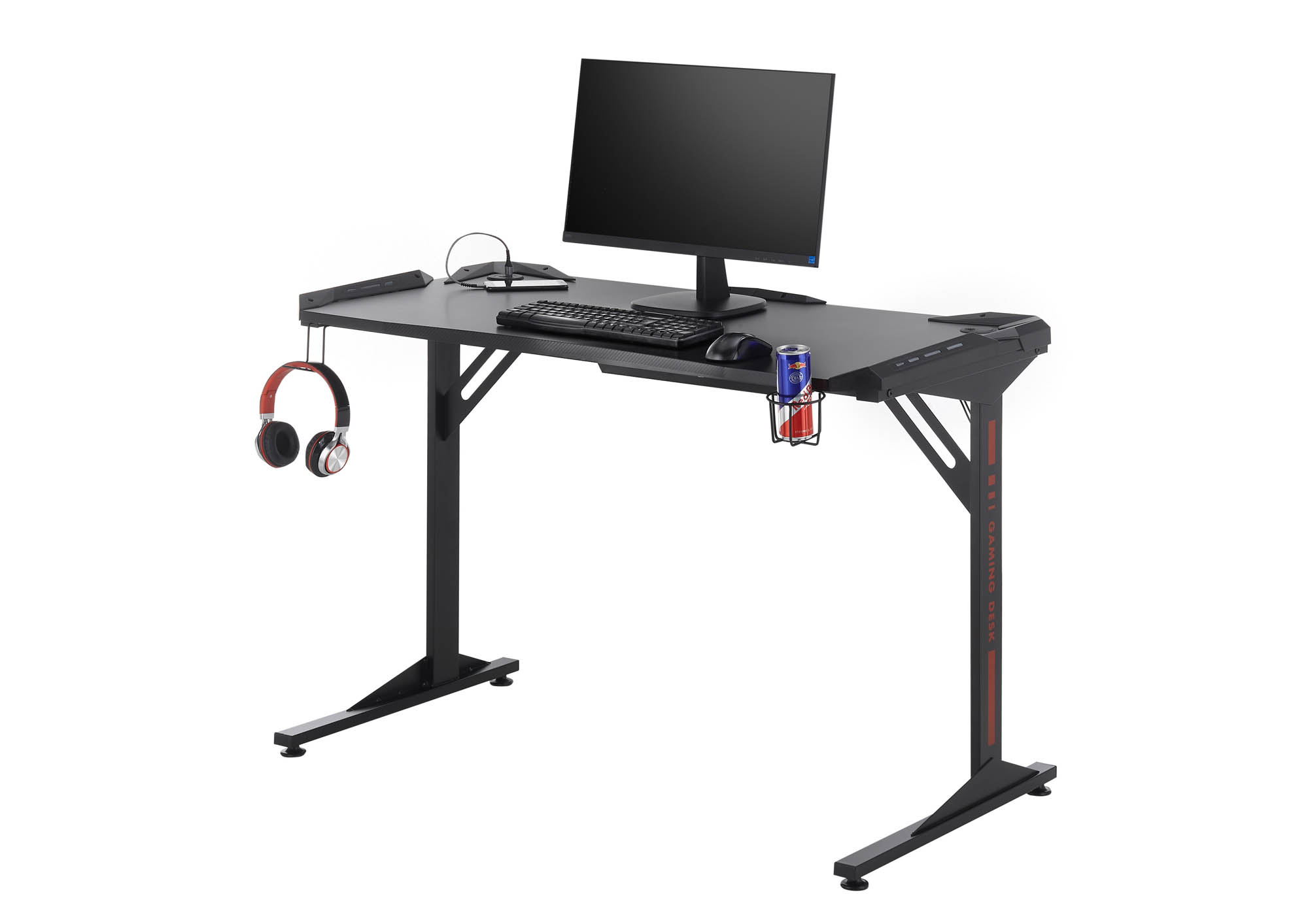 Gamer íróasztal, Carbon Optik-fekete, 119x76x60 cm