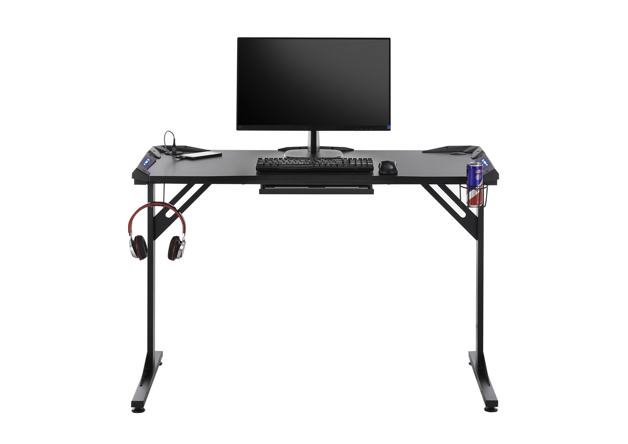 Gamer íróasztal, Carbon Optik-fekete, 119x76x60 cm