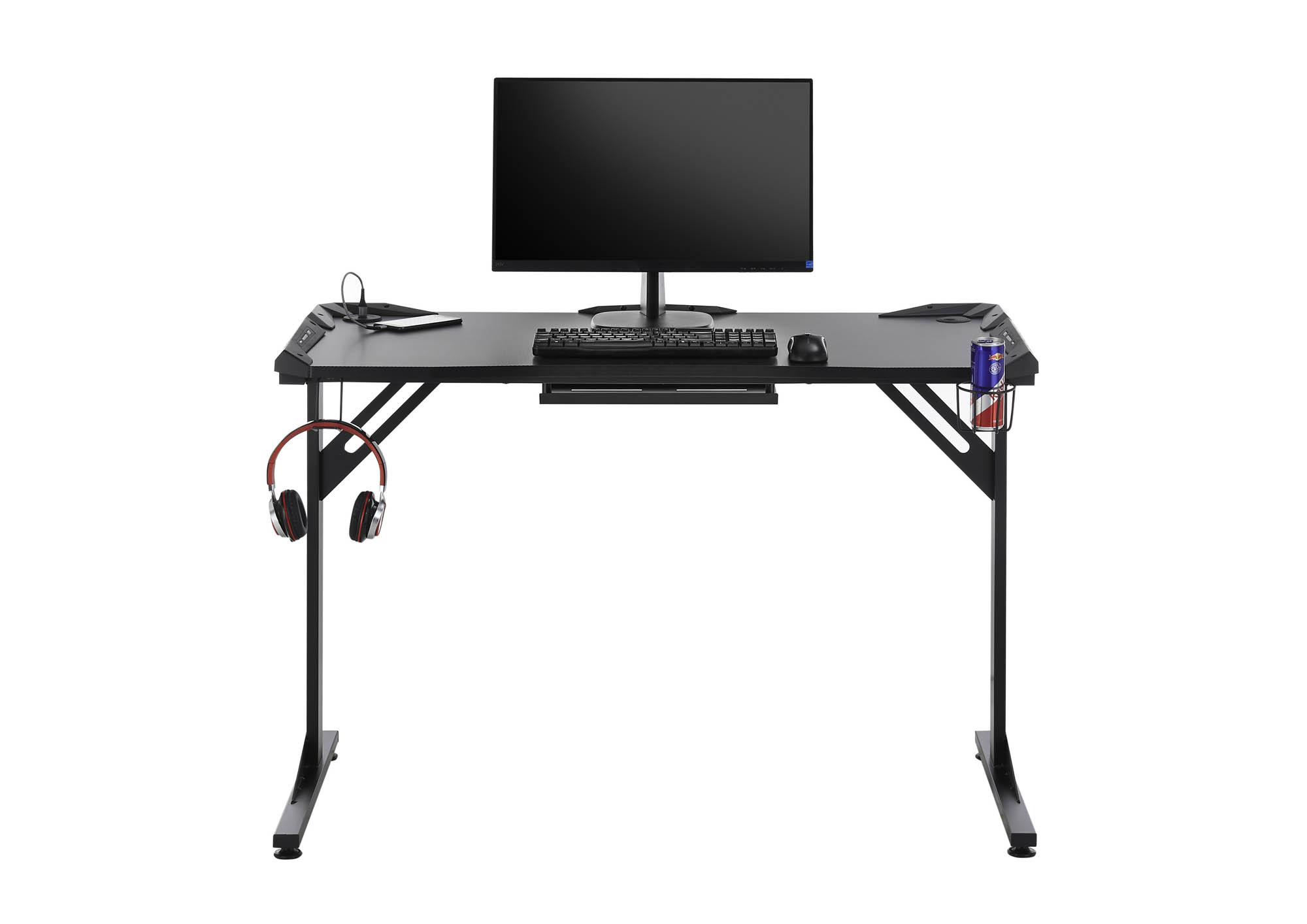 Gamer íróasztal, Carbon Optik-fekete, 119x76x60 cm