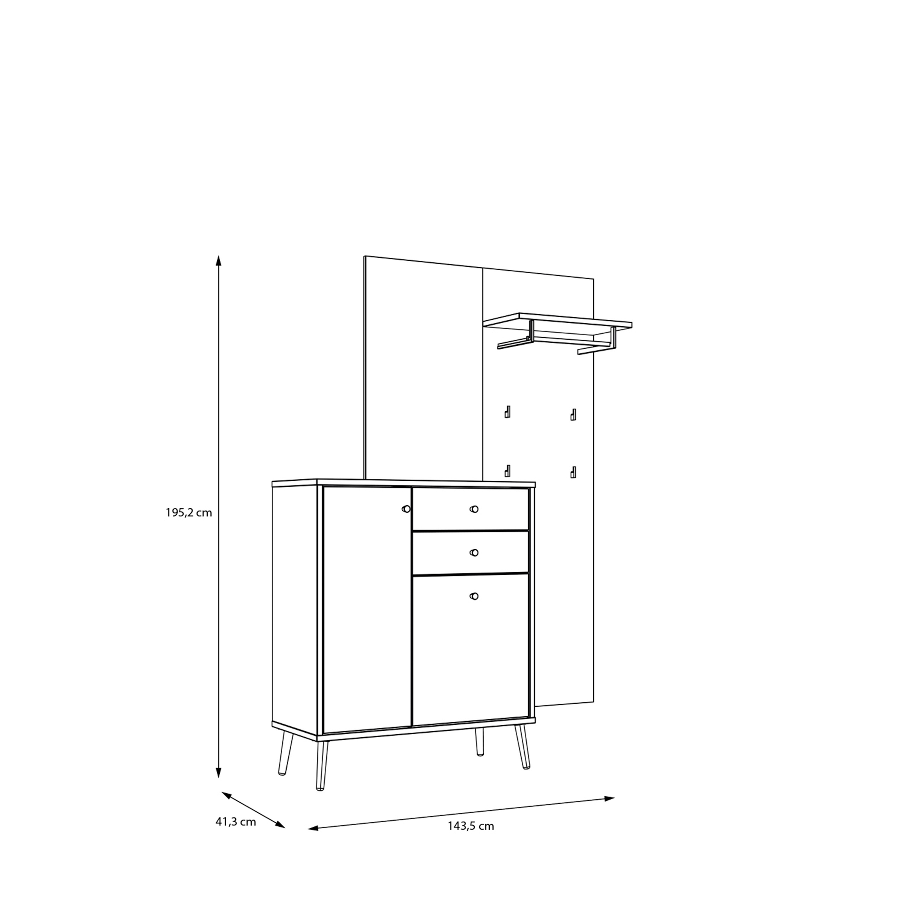 Festa előszoba szekrényösszeállítás 143,5 x 195 x 2 x 41,5 cm