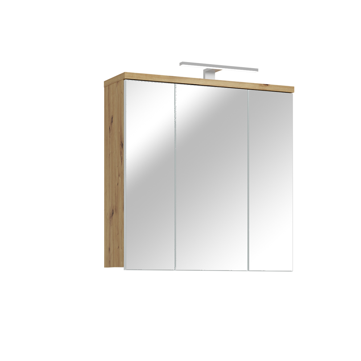 Feris fürdőszobai faliszekrény tükörrel,LED világítással, világos szürke/Artisan tölgy  68,6x68,1x20cm