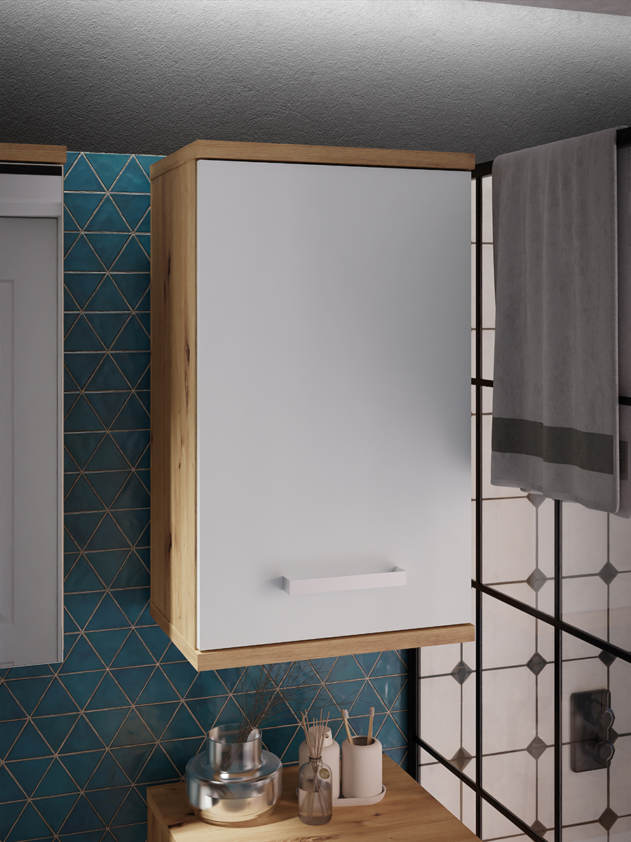 Feris fürdőszobai faliszekrény, 1 ajtós, világos szürke/Artisan tölgy  40,2x68,8x29cm