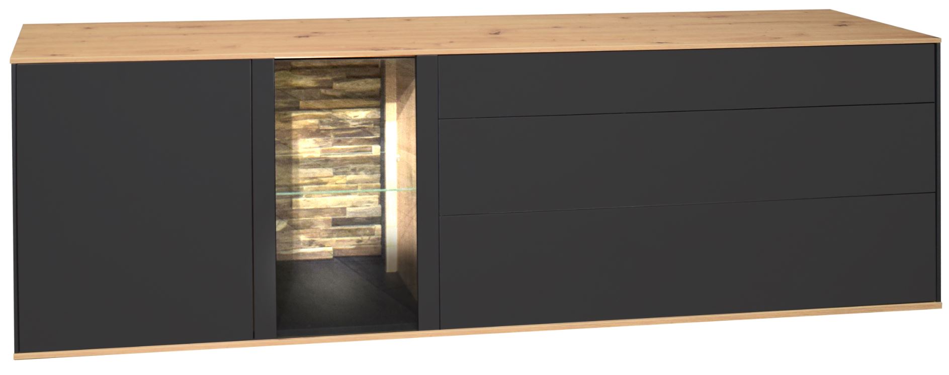 Colombus nappali összeállítás, antracit matt lakk / csomóstölgy, LED világítással