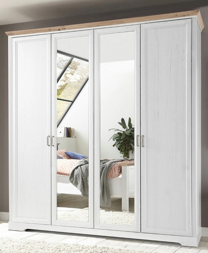 Jillana 4 ajtós tükrös szekrény, 210x220x64 cm, fehér-artisan tölgy