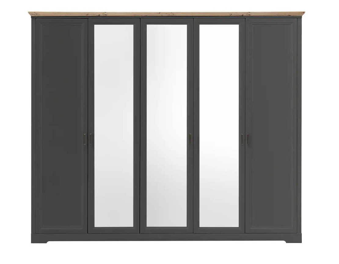 Jillana 5 ajtós tükrös szekrény, 266x220x64 cm, grafit-artisan tölgy