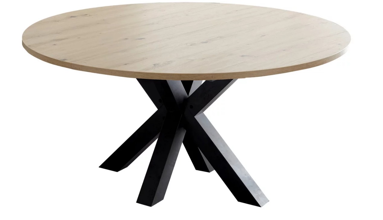 Und bővíthető kör étkezőasztal, Csomós tölgy lap/fekete csillag láb,130-170x78 cm