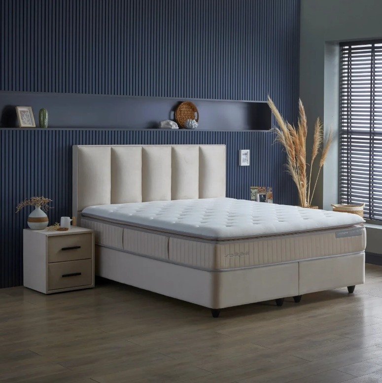 Kolibri boxspring franciaágy szett (ágyneműtartóval, matraccal),beige, 180x200cm