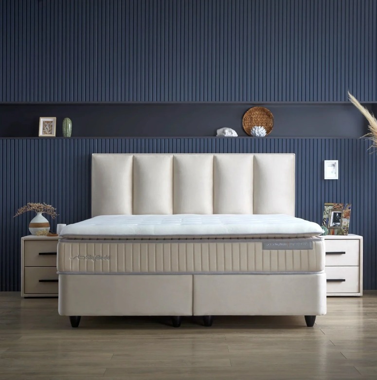 Kolibri boxspring franciaágy szett (ágyneműtartóval, matraccal),beige, 180x200cm