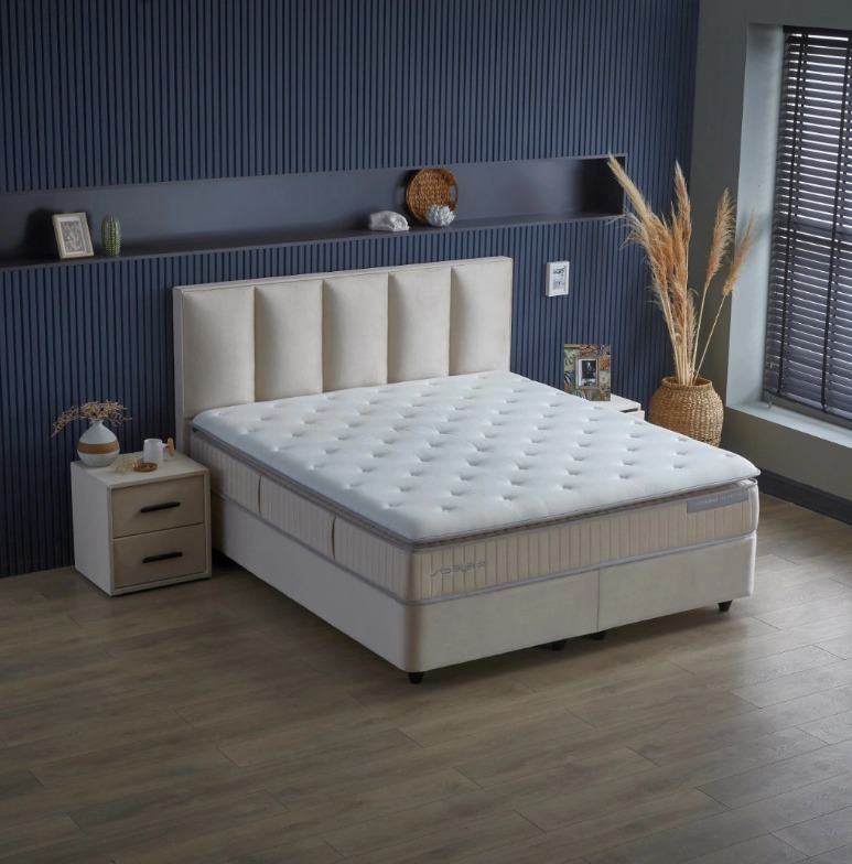 Kolibri boxspring franciaágy szett (ágyneműtartóval, matraccal),beige, 180x200cm