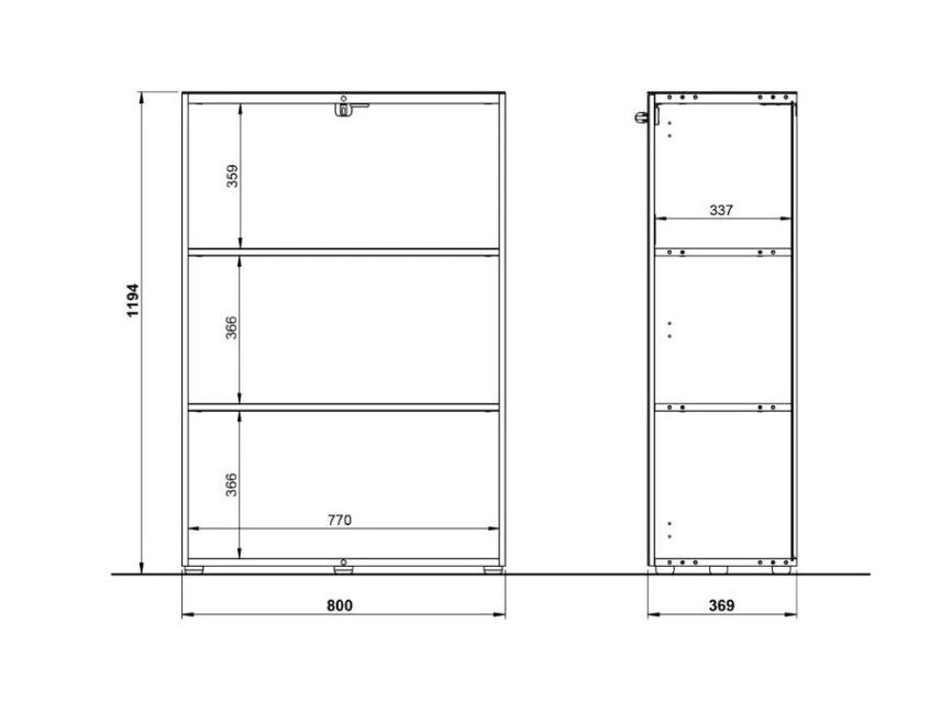 Monteria irattartó szekrény, fehér üveg front 80x120x37cm