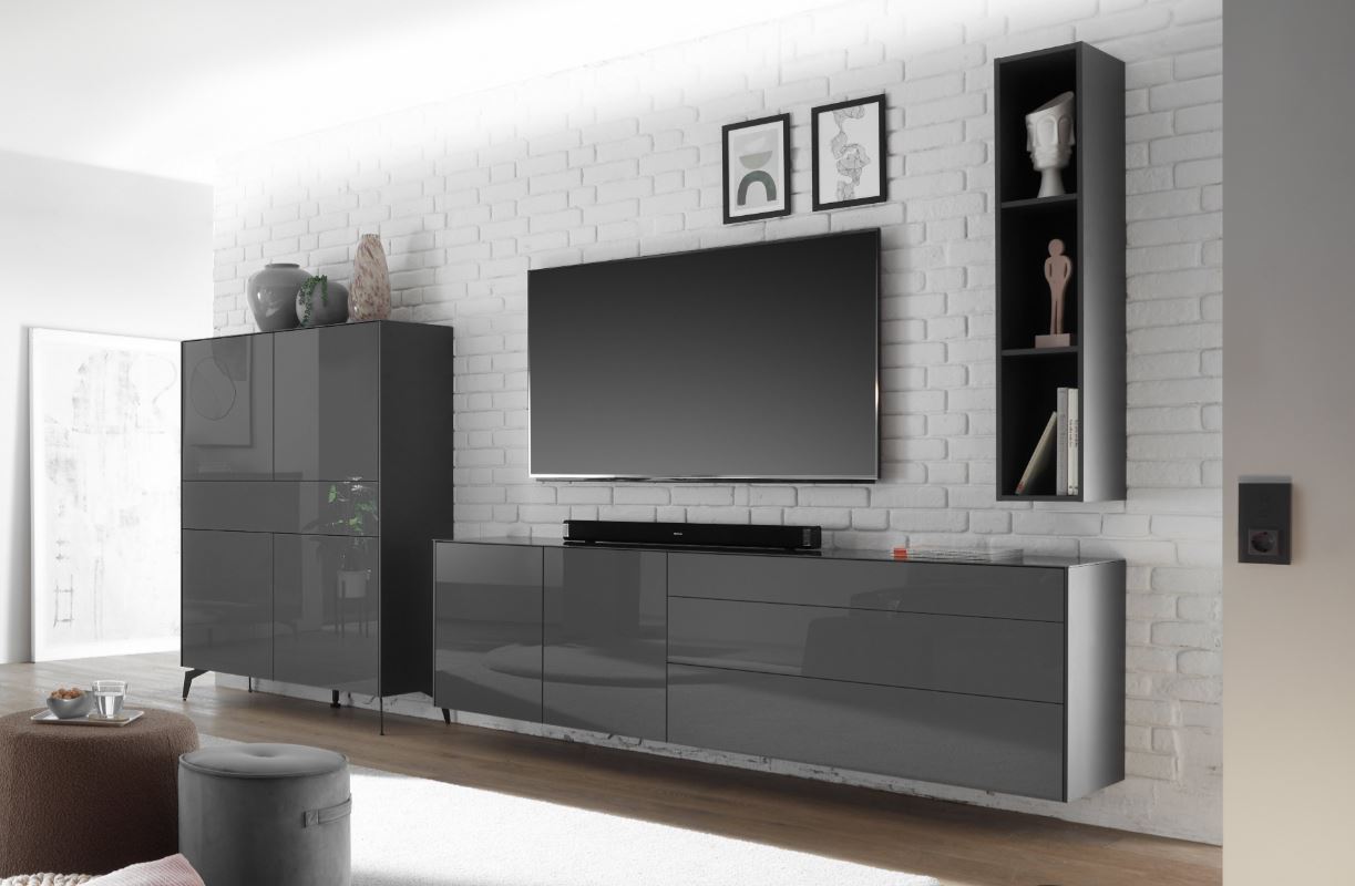 Image nappali összeállítás üveg frontokkal, push-to-open nyitással, 350 cm