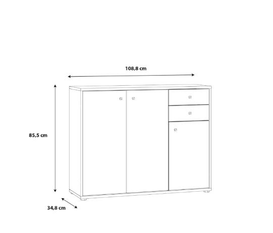 Tampa komód 2 fiókos / 3 ajtós, 86x109x35 cm