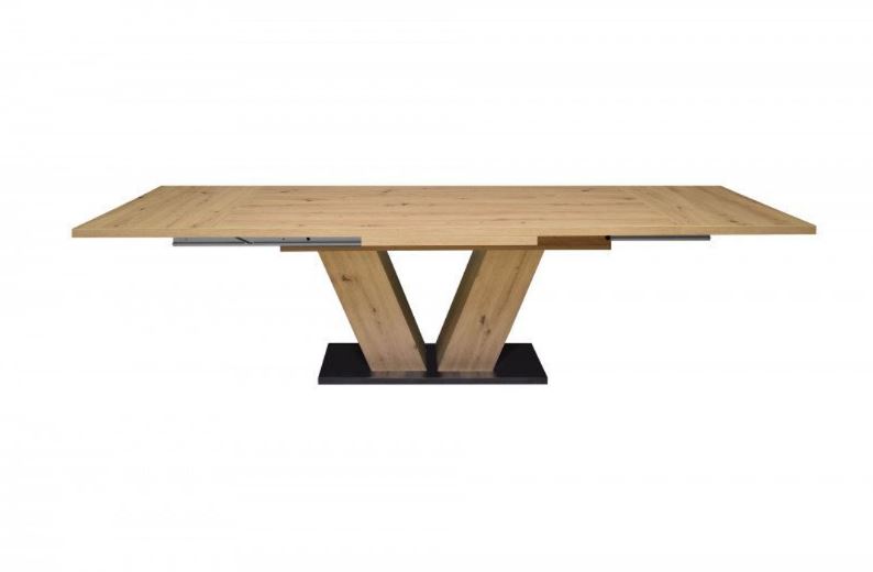 K2-System-V étkezőasztal, Csomóstölgy / Csomóstölgy láb / Fekete talp, 160-210-260 cm