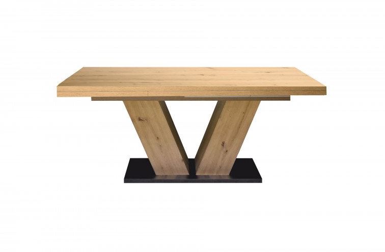 K2-System-V étkezőasztal, Csomóstölgy / Csomóstölgy láb / Fekete talp, 160-210-260 cm