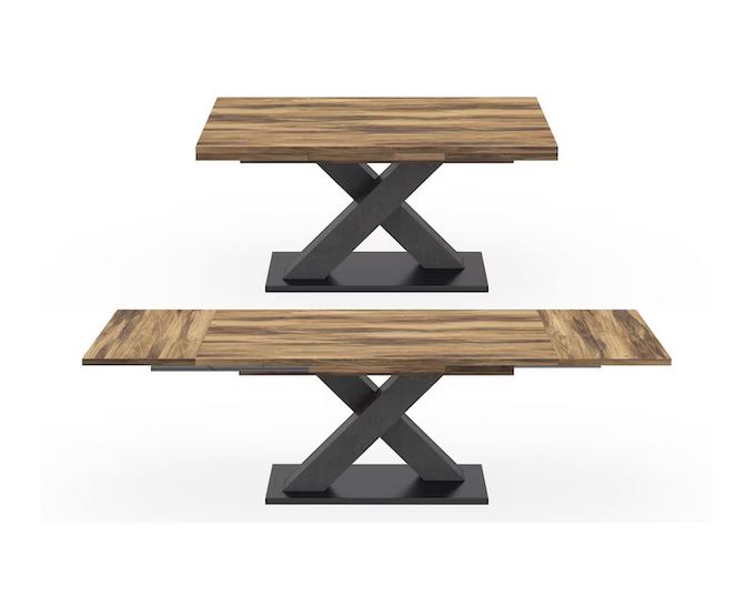 K2-System-X étkezőasztal, Deszkatölgy / Grafit láb / Fekete talp, 160-210-260 cm