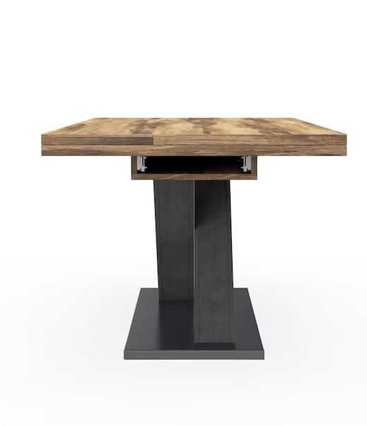 K2-System-X étkezőasztal, Deszkatölgy / Grafit láb / Fekete talp, 160-210-260 cm