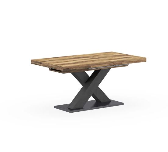 K2-System-X étkezőasztal, Deszkatölgy / Grafit láb / Fekete talp, 180-230-280 cm