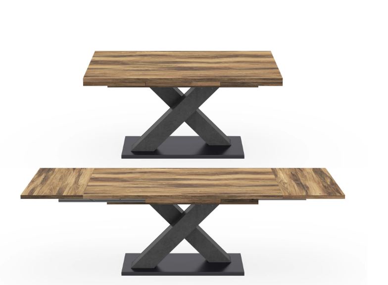 K2-System-X étkezőasztal, Deszkatölgy / Grafit láb / Fekete talp, 180-230-280 cm