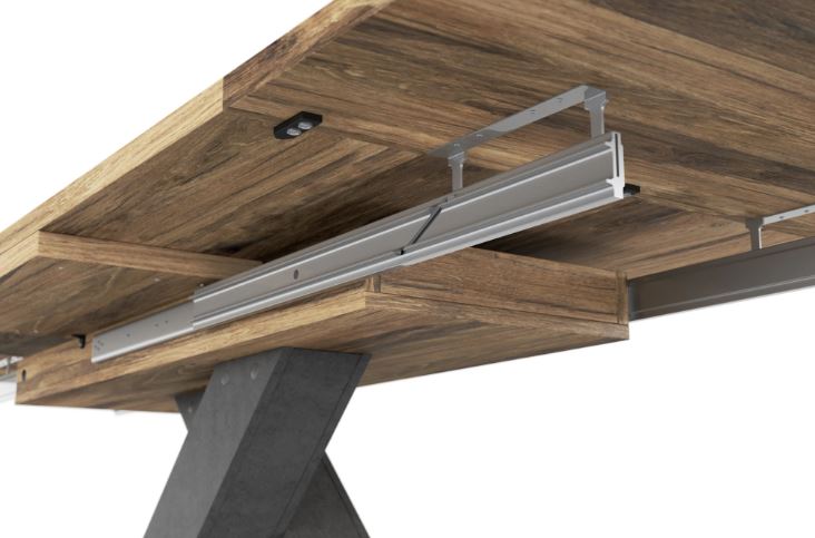 K2-System-X étkezőasztal, Deszkatölgy / Grafit láb / Fekete talp, 180-230-280 cm