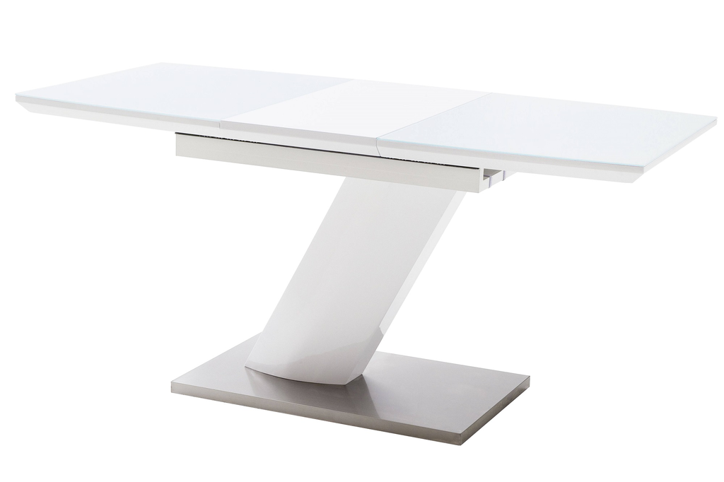Laguna étkezőasztal, magasfényű fehér/fehér üveg,140-180x80 cm