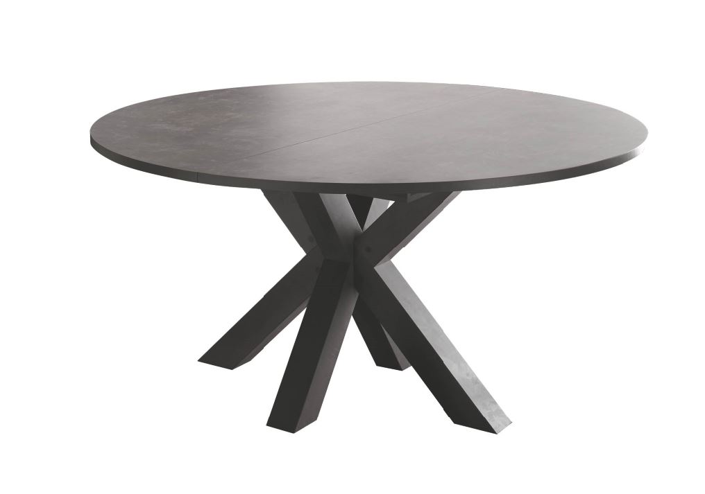 UND bővíthető kör étkezőasztal, Sötétszürke kerámia hatás asztallap / Grafit-antracit láb, 130-170x78 cm