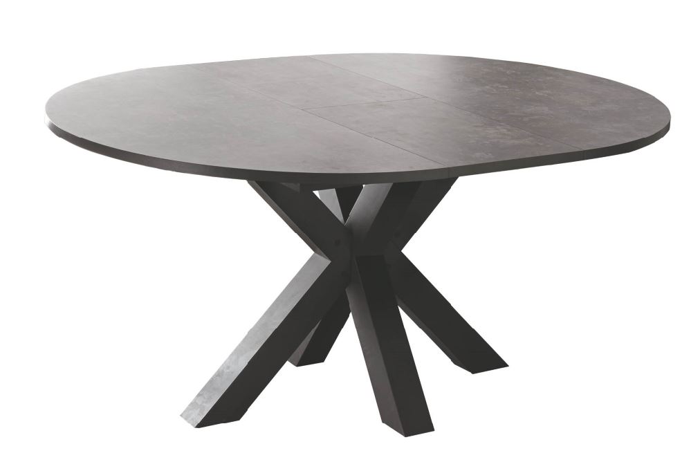 UND bővíthető kör étkezőasztal, Sötétszürke kerámia hatás asztallap / Grafit-antracit láb, 130-170x78 cm