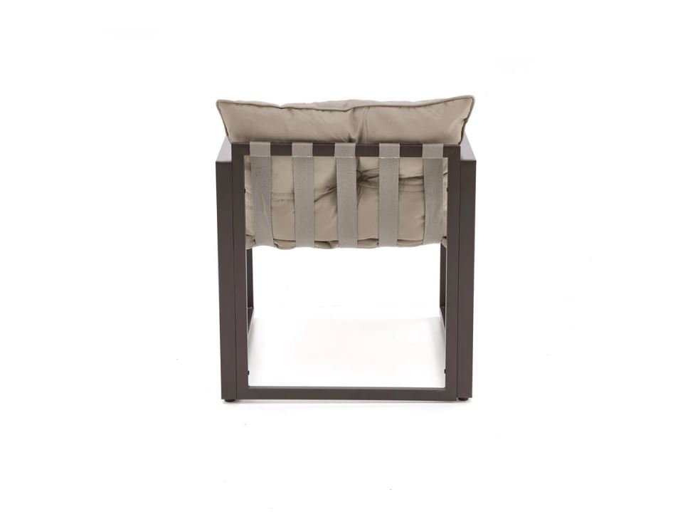SHARK balkon szett, Capuccino/Porszórt acél/Üveg asztallap (2 Fotel, Sofa, Kisasztal) 