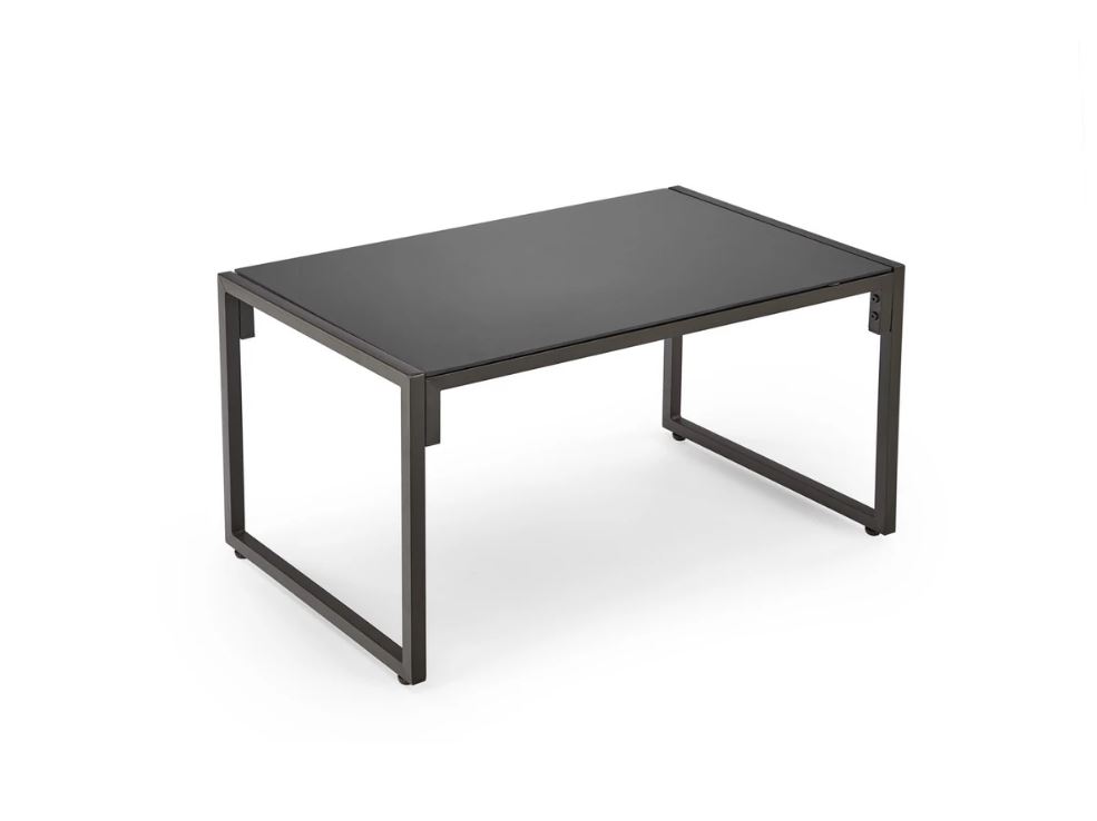 SHARK balkon szett, Capuccino/Porszórt acél/Üveg asztallap (2 Fotel, Sofa, Kisasztal) 