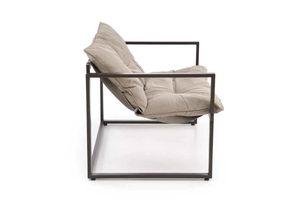 SHARK balkon szett, Capuccino/Porszórt acél/Üveg asztallap (2 Fotel, Sofa, Kisasztal) 