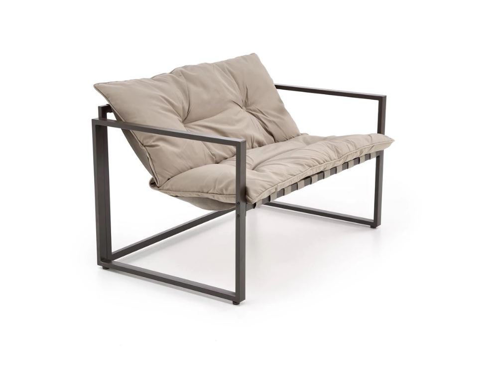 SHARK balkon szett, Capuccino/Porszórt acél/Üveg asztallap (2 Fotel, Sofa, Kisasztal) 