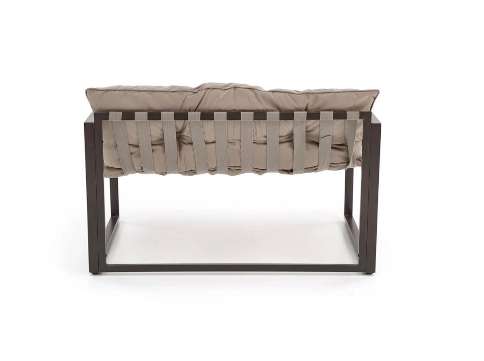 SHARK balkon szett, Capuccino/Porszórt acél/Üveg asztallap (2 Fotel, Sofa, Kisasztal) 