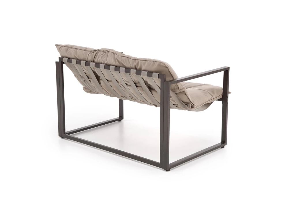 SHARK balkon szett, Capuccino/Porszórt acél/Üveg asztallap (2 Fotel, Sofa, Kisasztal) 