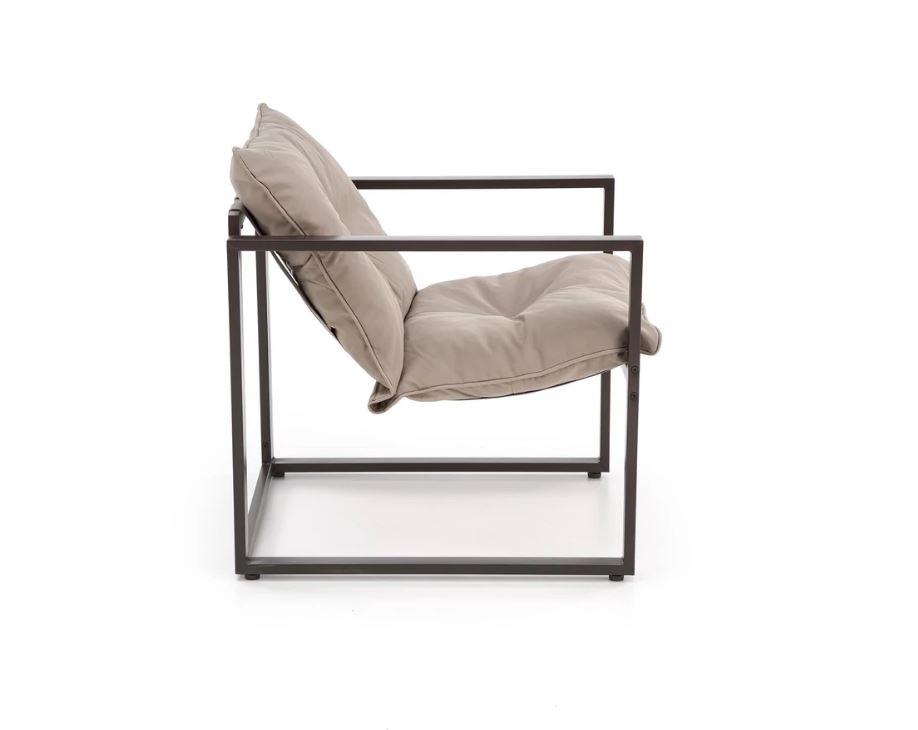 SHARK balkon szett, Capuccino/Porszórt acél/Üveg asztallap (2 Fotel, Sofa, Kisasztal) 