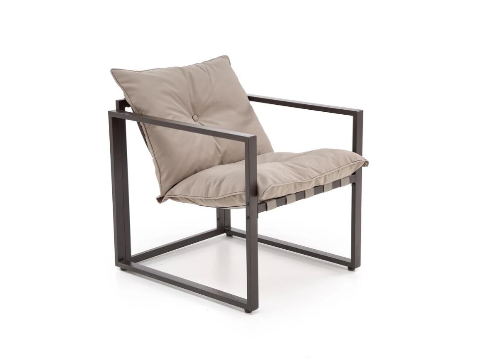 SHARK balkon szett, Capuccino/Porszórt acél/Üveg asztallap (2 Fotel, Sofa, Kisasztal) 