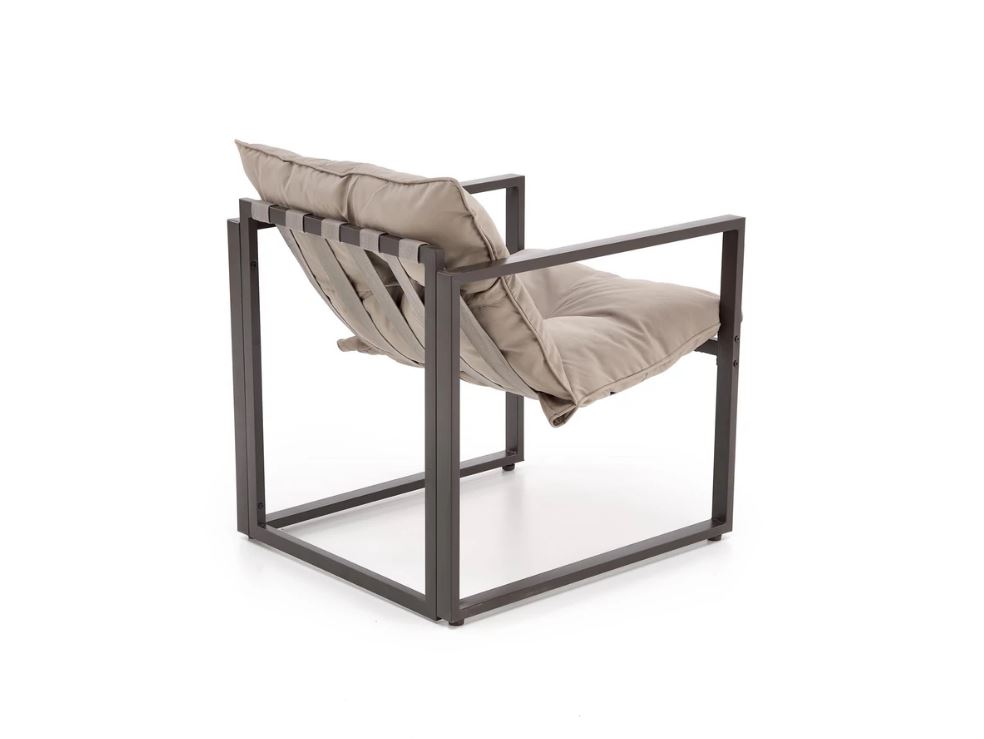 SHARK balkon szett, Capuccino/Porszórt acél/Üveg asztallap (2 Fotel, Sofa, Kisasztal) 