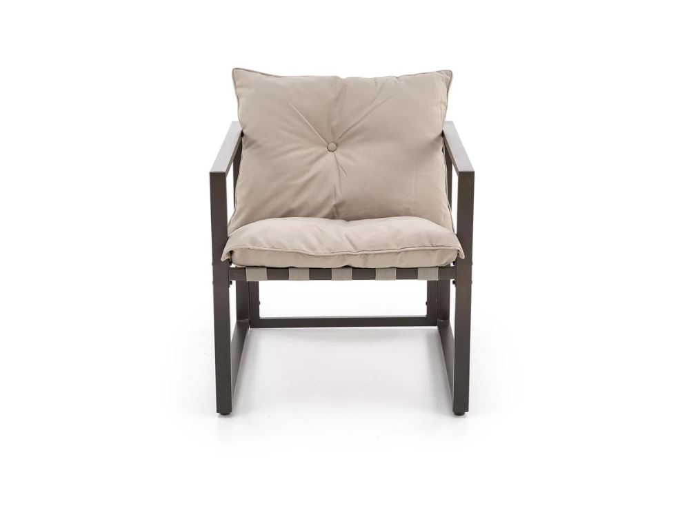 SHARK balkon szett, Capuccino/Porszórt acél/Üveg asztallap (2 Fotel, Sofa, Kisasztal) 