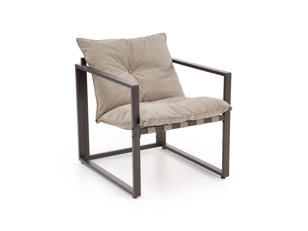 SHARK balkon szett, Capuccino/Porszórt acél/Üveg asztallap (2 Fotel, Sofa, Kisasztal) 