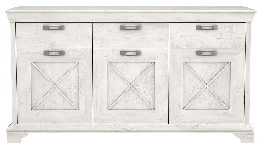 Kastel komód 3 ajtós 3 fiókos, fehér fenyő, 178x96x48 cm