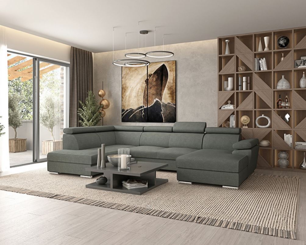 Oleander U ülőgarnitúra, jobbos lábtartó, Wind sötét szürke, 206x340x170 cm