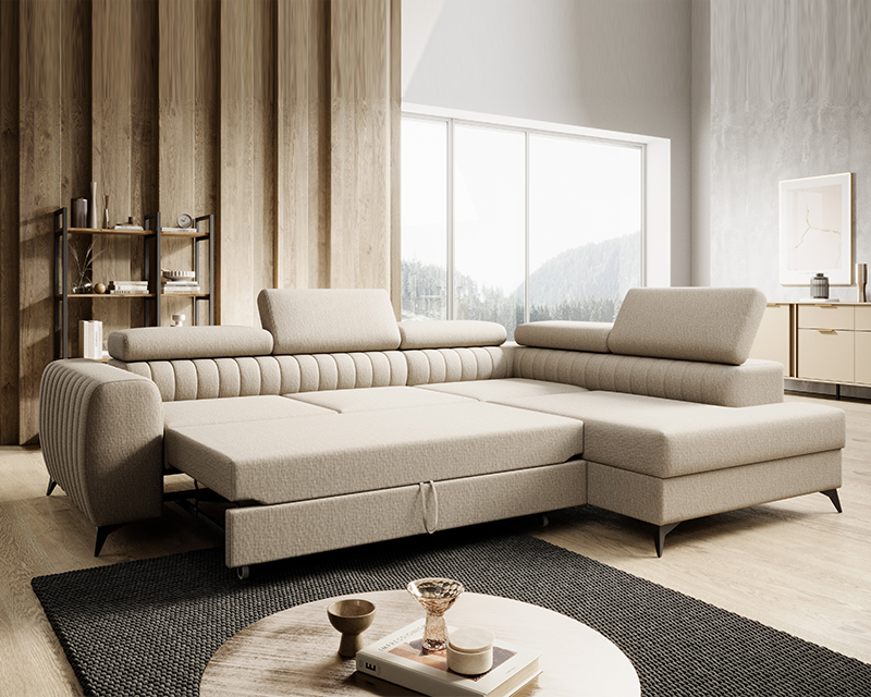 Daisy sarokgarnitúra jobbos, beige, 270x204 cm